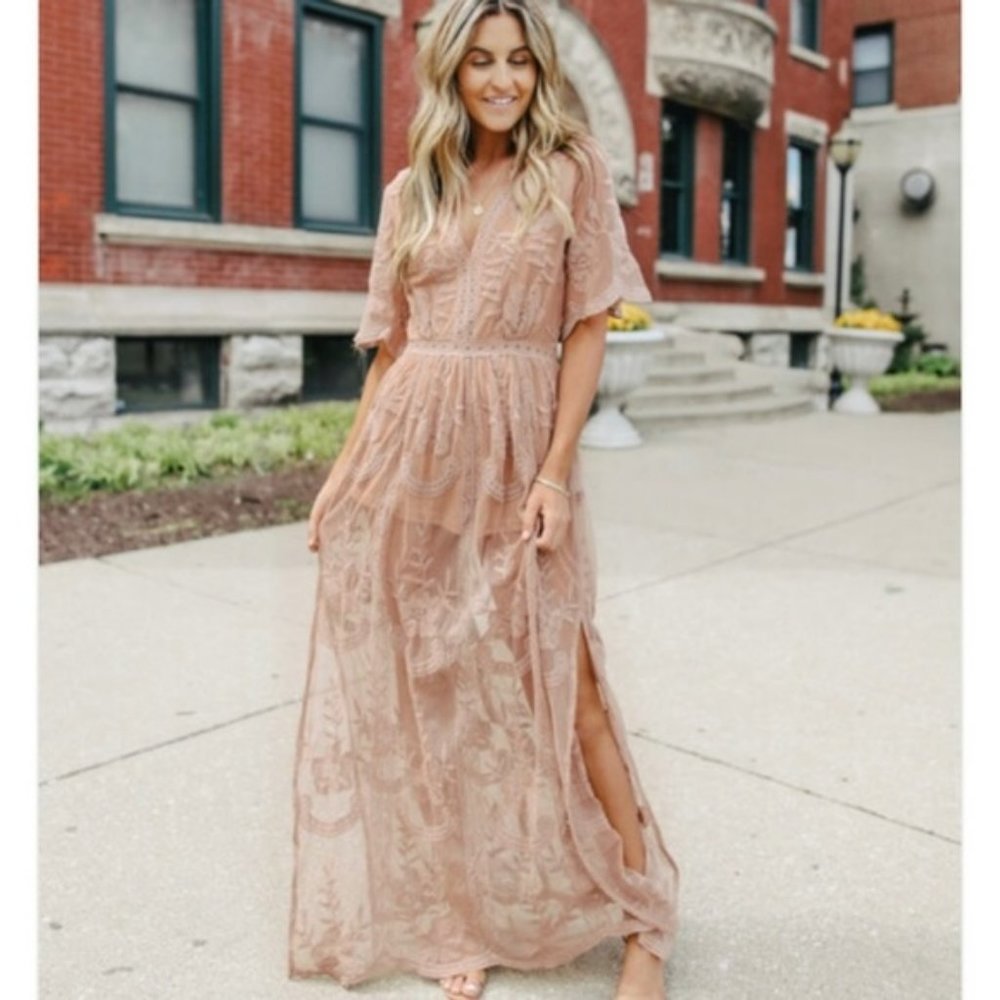 Magnolia Lace Romper Maxi Dress Size Large